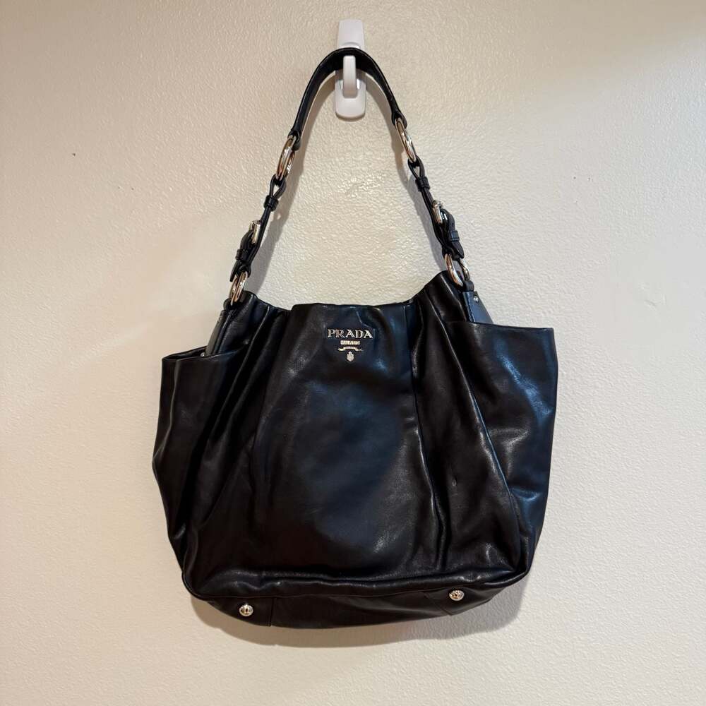 Vintage Prada Milano Black Leather Shoulder Bag